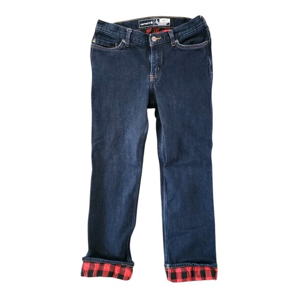 Carhartt Jeans Flannel Lined Women's Size 6 Short Loose Fit 102729 474 Denim - Picture 1 of 5
